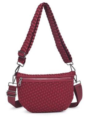 Sol and Selene Ethereal Woven Neoprene Wine Red Crossbody Bag Shoulder Purse NWT